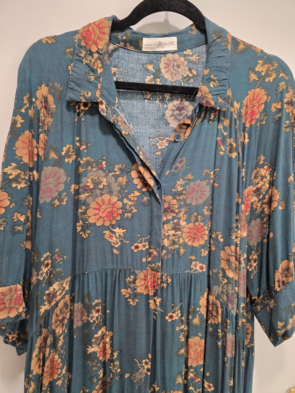 NATURAL LIFE Teal Floral Maxi Dress -Button-Front - Picture 3 of 6